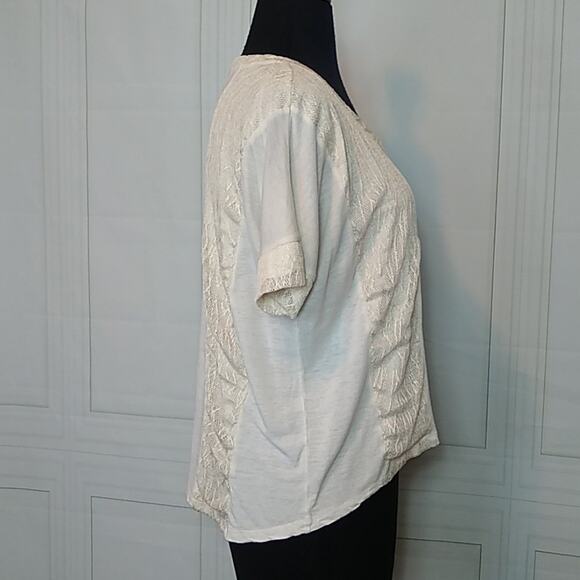 Forever 21 Womens Small Cream Lace Detail T Tee Shirt Lightweight Short Sleeve - Picture 5 of 9